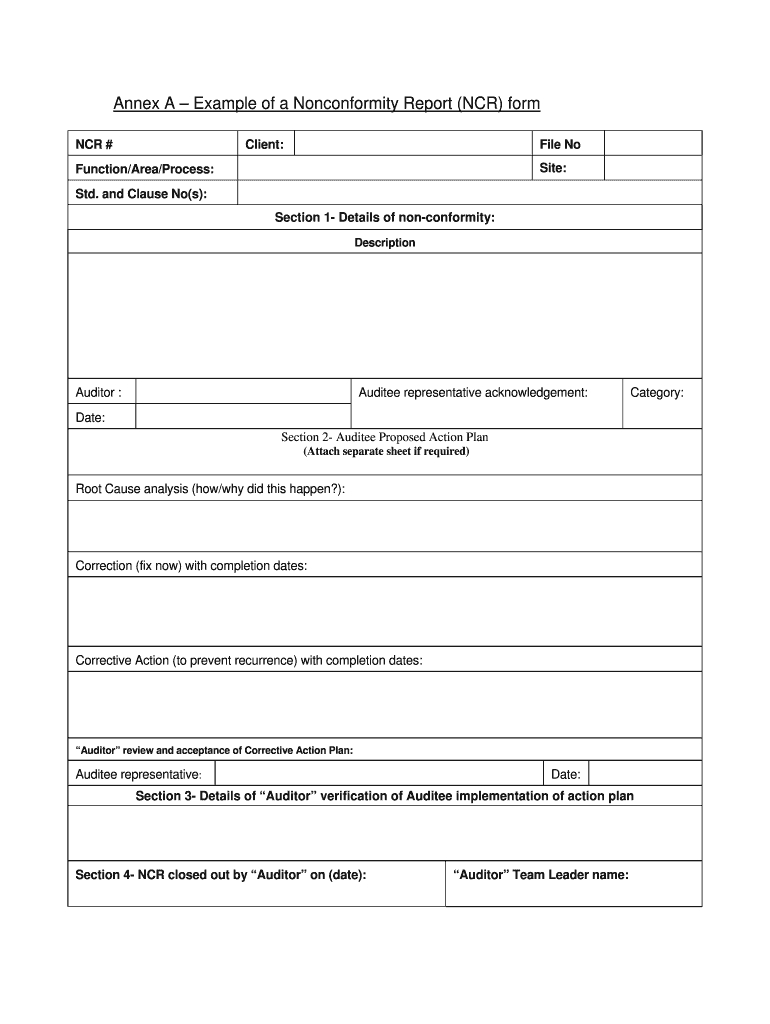 Nonconformity Report – Fill Online, Printable, Fillable Throughout Quality Non Conformance Report Template