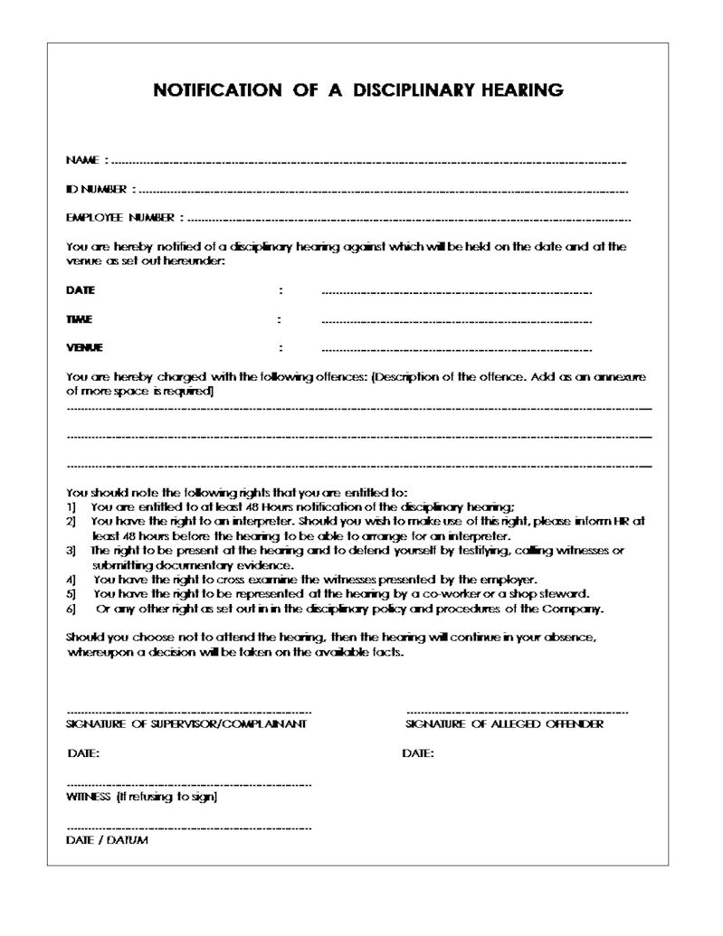 Notice Of Disciplinary Hearing Form Document Labour Law In Investigation Report Template Disciplinary Hearing