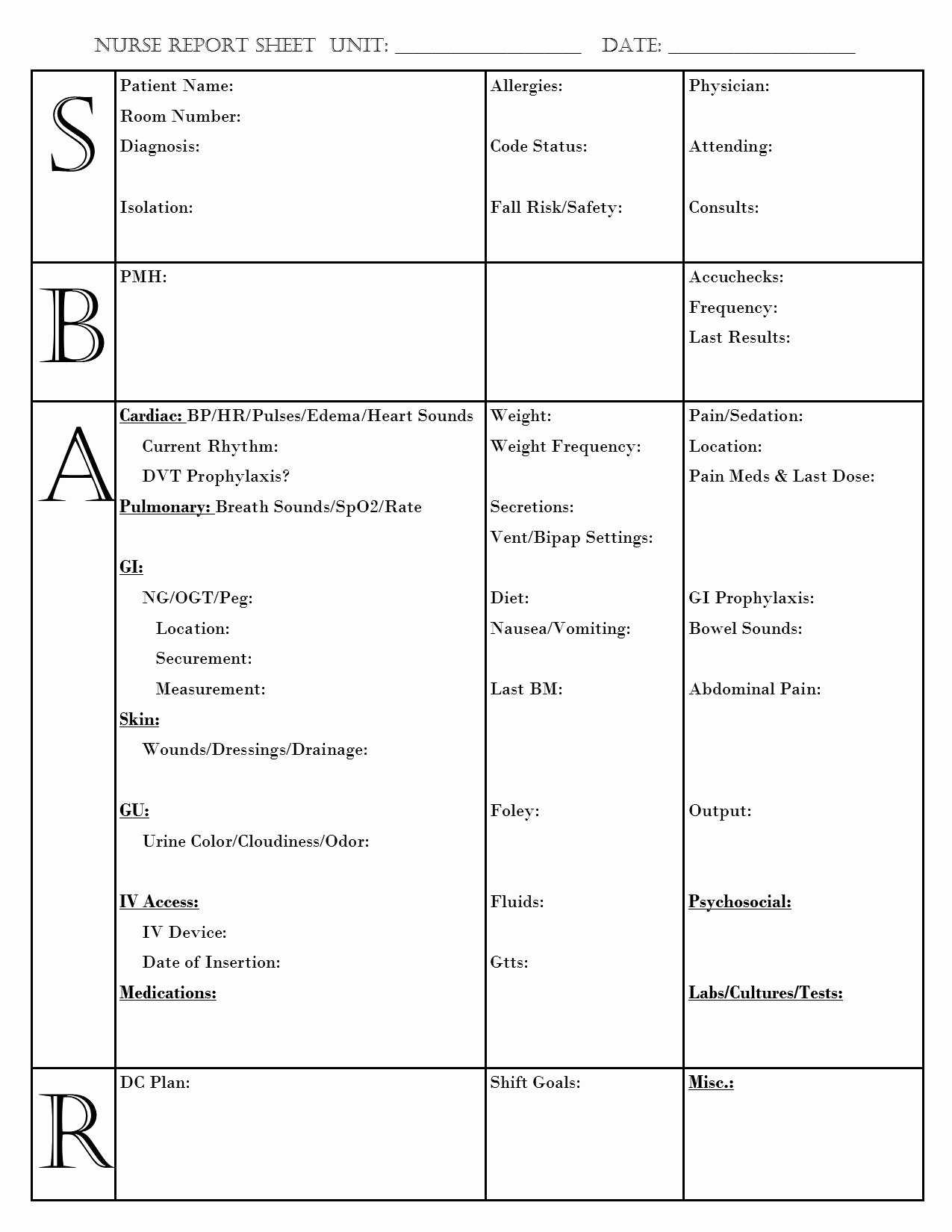 Nursing Report Sheet Template | Locksmithcovington Template In Charge Nurse Report Sheet Template