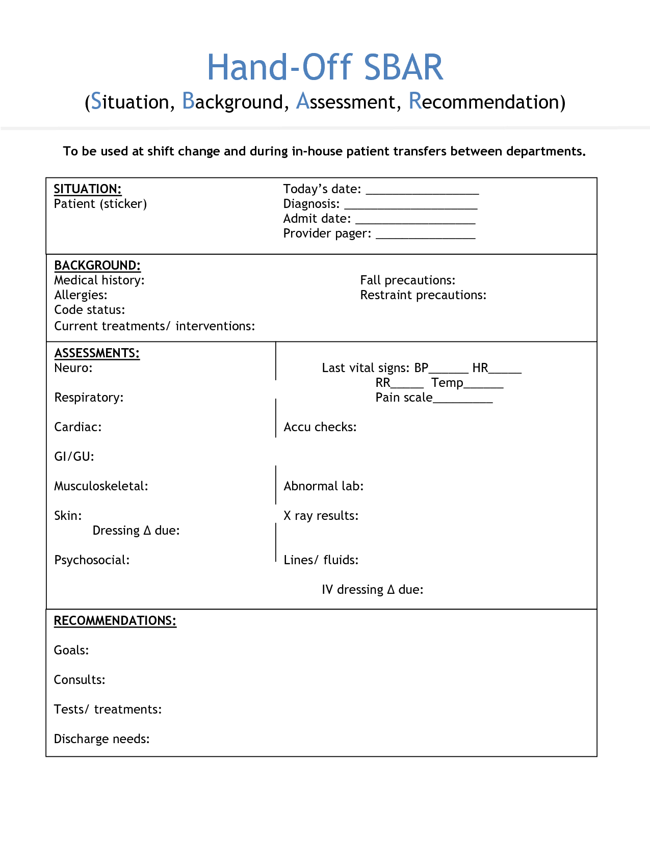 Nursing Shift Handover Template – Invitation Templates For Nursing Handoff Report Template