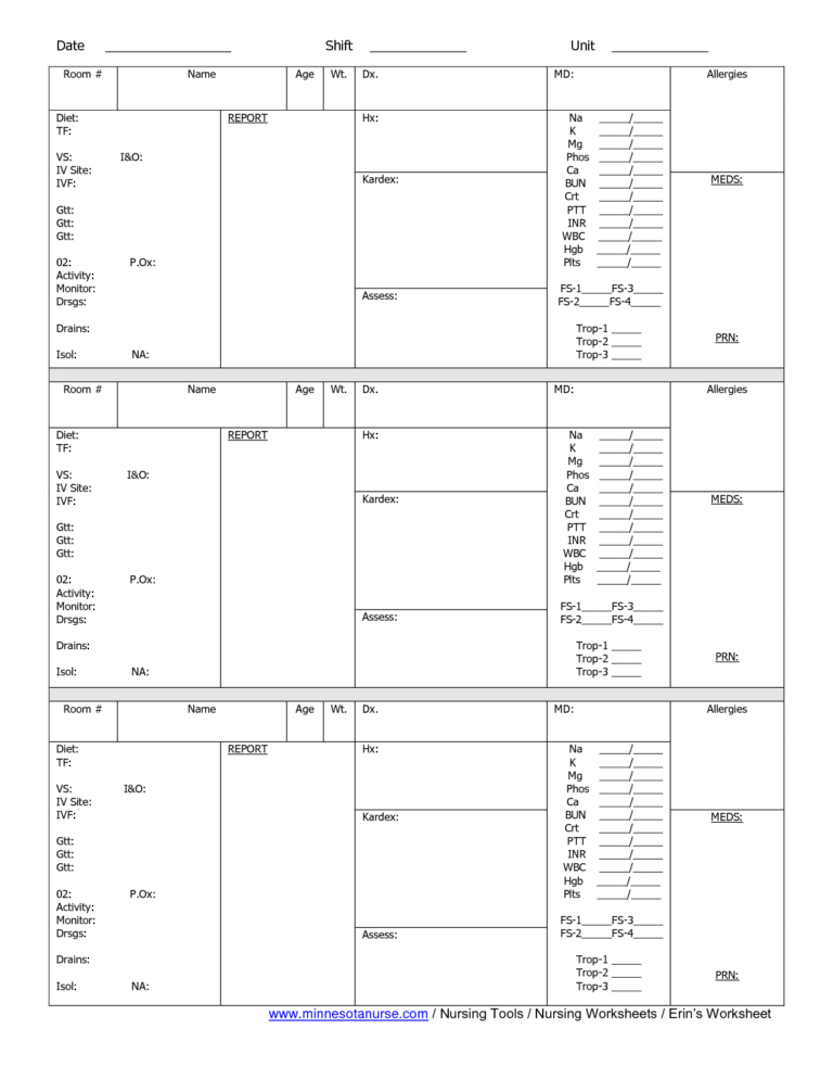 nursing shift assignment template