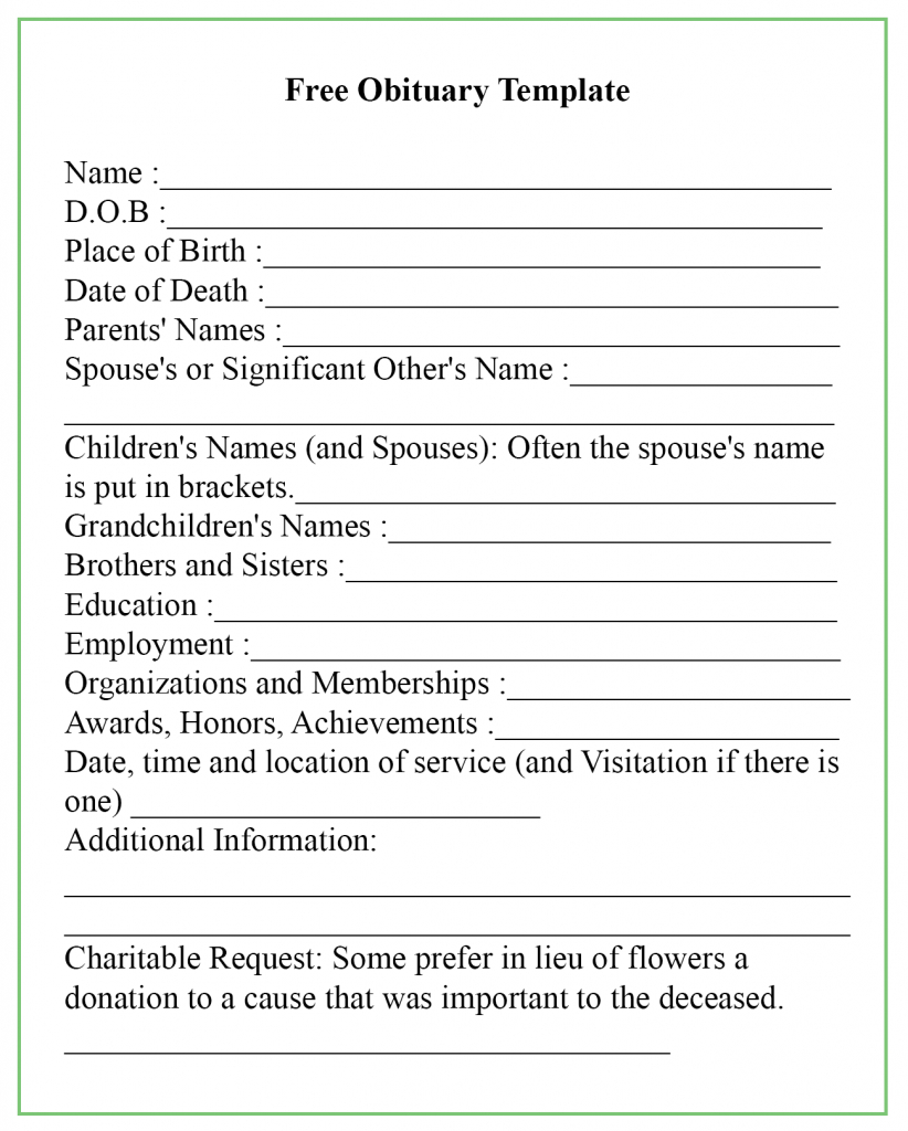 Obituary Template With Regard To Fill In The Blank Obituary Template