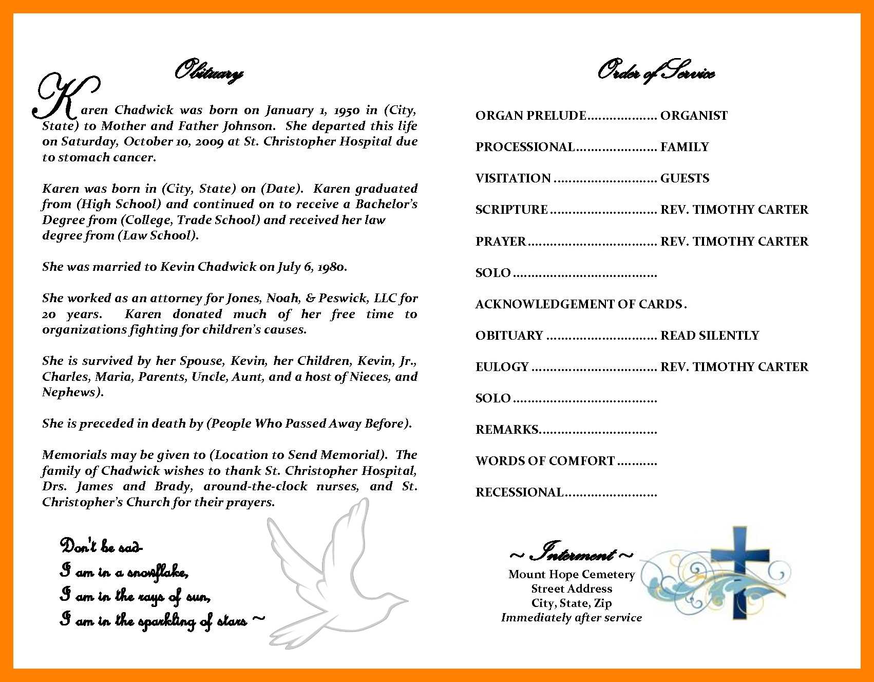 Obituary Template Word Document – Atlantaauctionco Inside Obituary Template Word Document