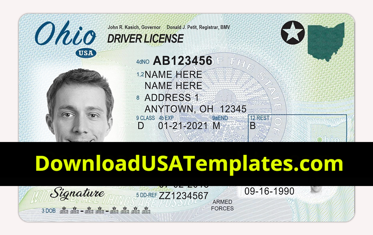 Ohio Driver License Psd | Oh Driving License Editable Template Pertaining To Georgia Id Card Template