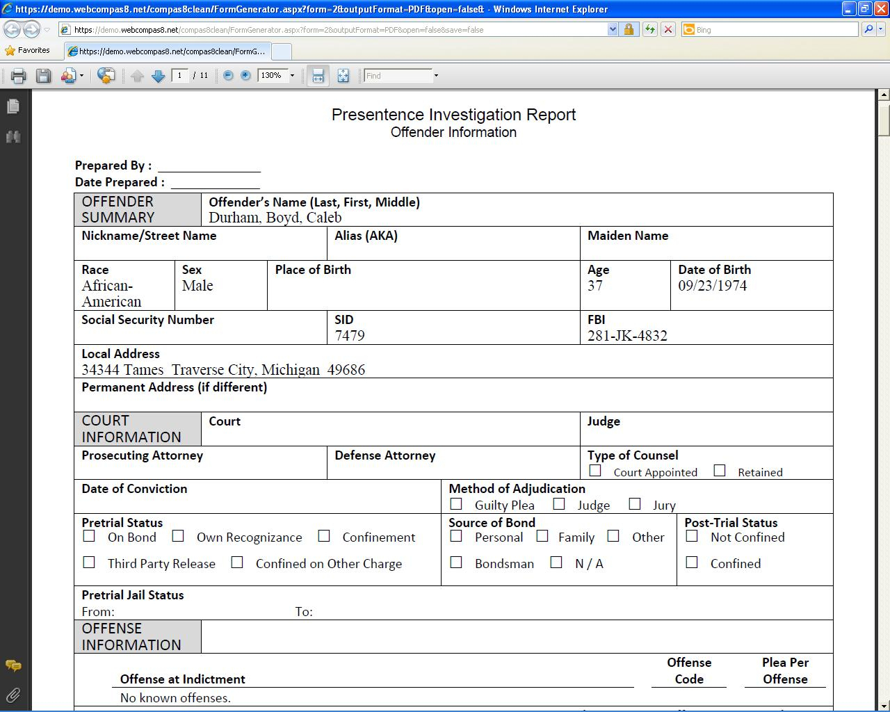 Ohio Nce Investigation Report Example Federal Sample Pertaining To Presentence Investigation Report Template