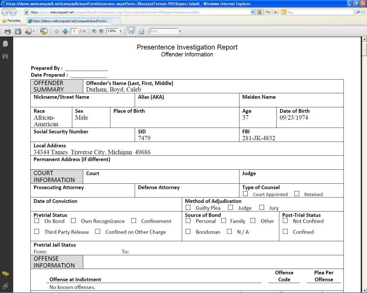 Ohio Nce Investigation Report Example Federal Sample Pertaining To Presentence Investigation Report Template