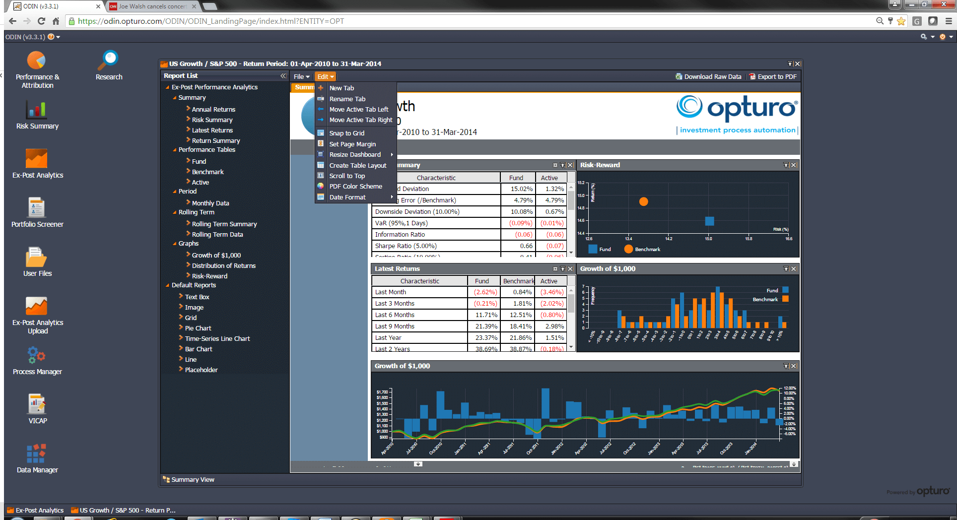 Opturo, Inc. - Performance & Attribution, Risk, Compositing Throughout Report Builder Templates