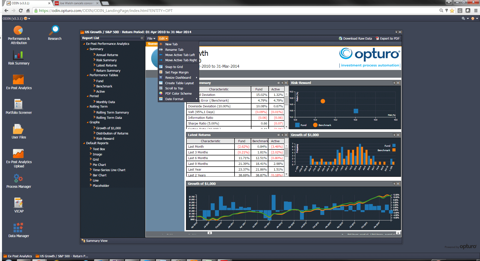 Opturo, Inc. – Performance & Attribution, Risk, Compositing Throughout Report Builder Templates