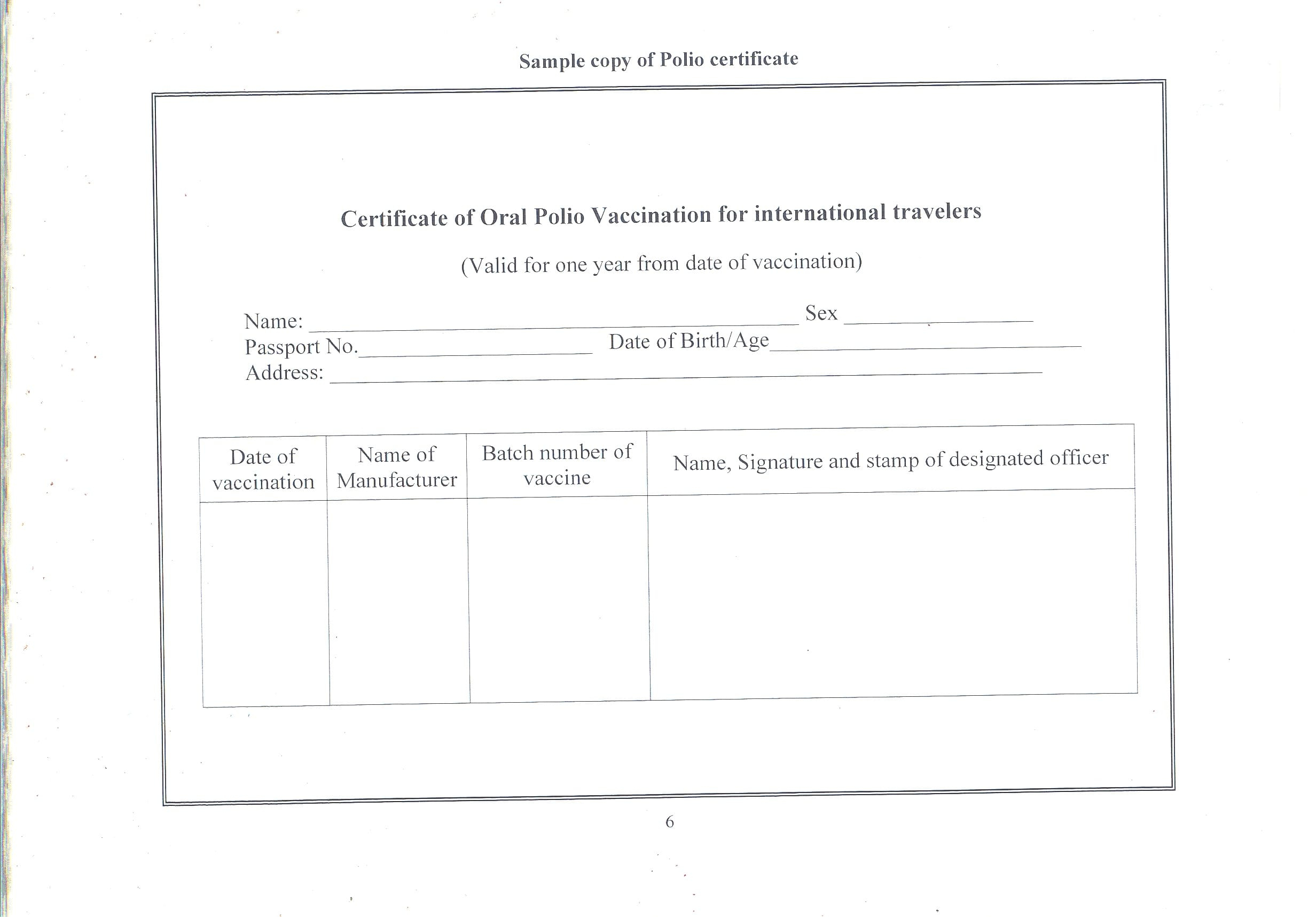 Oral Polio Vaccination (Opv) Requirements From India – Chalo Regarding Certificate Of Vaccination Template