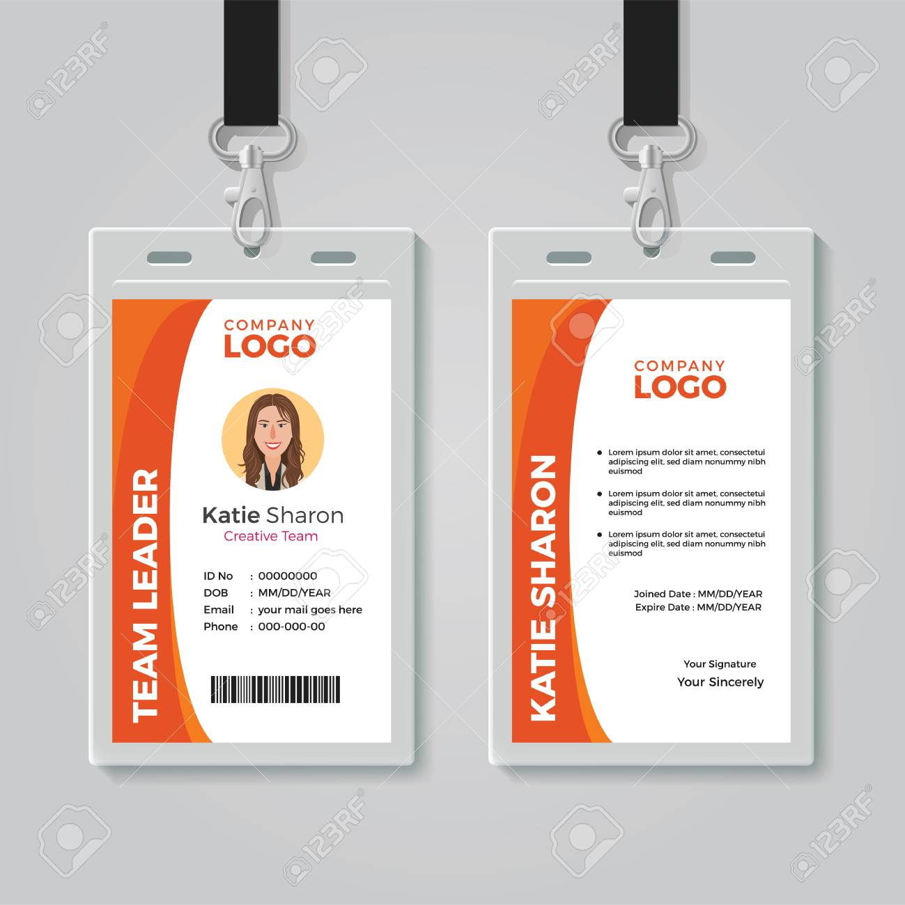 Orange And White Corporate Id Card Template Pertaining To Work Id Card Template