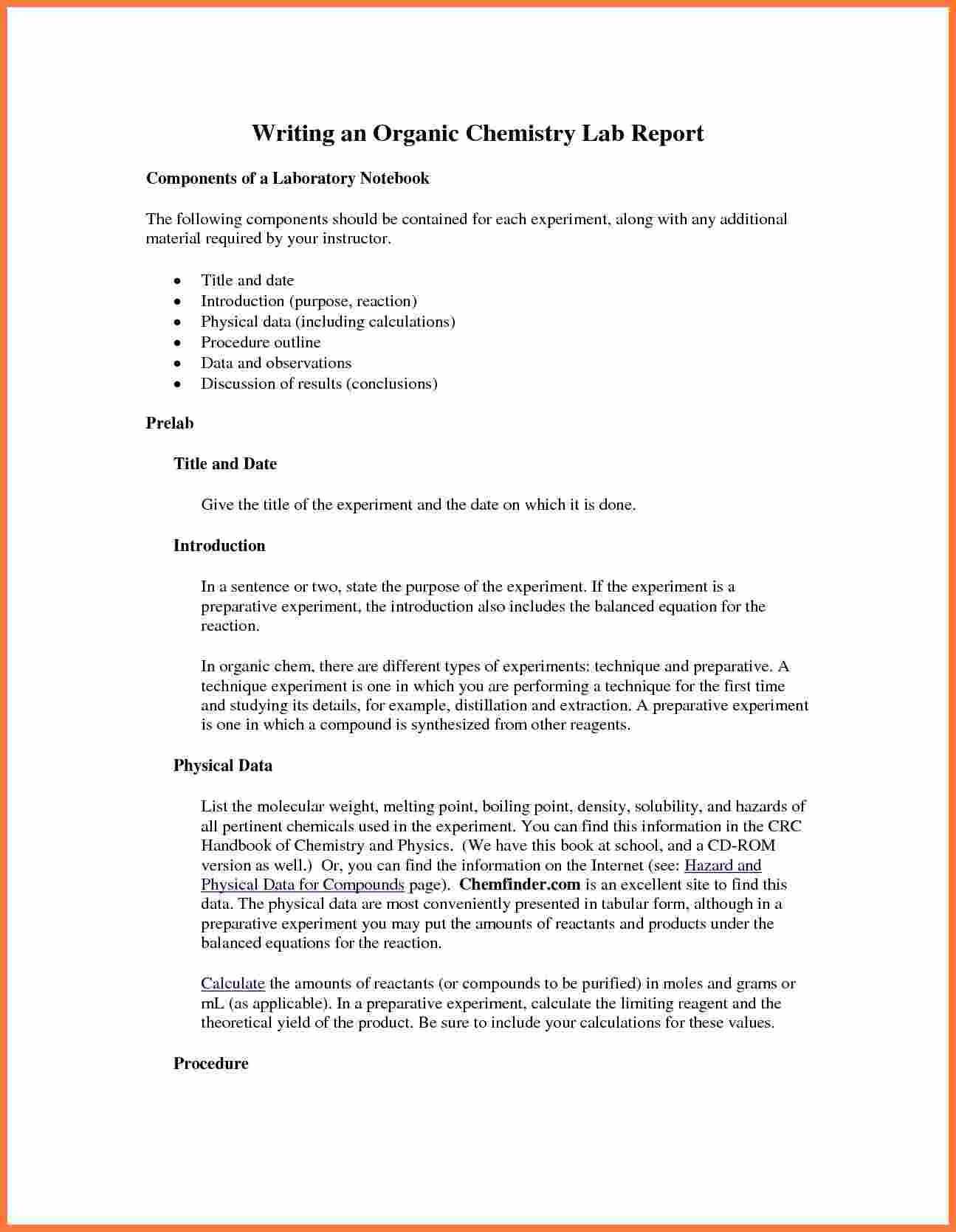 Organic Chemistry Lab Report Example Also Ibmistry Lab Intended For Lab Report Template Word