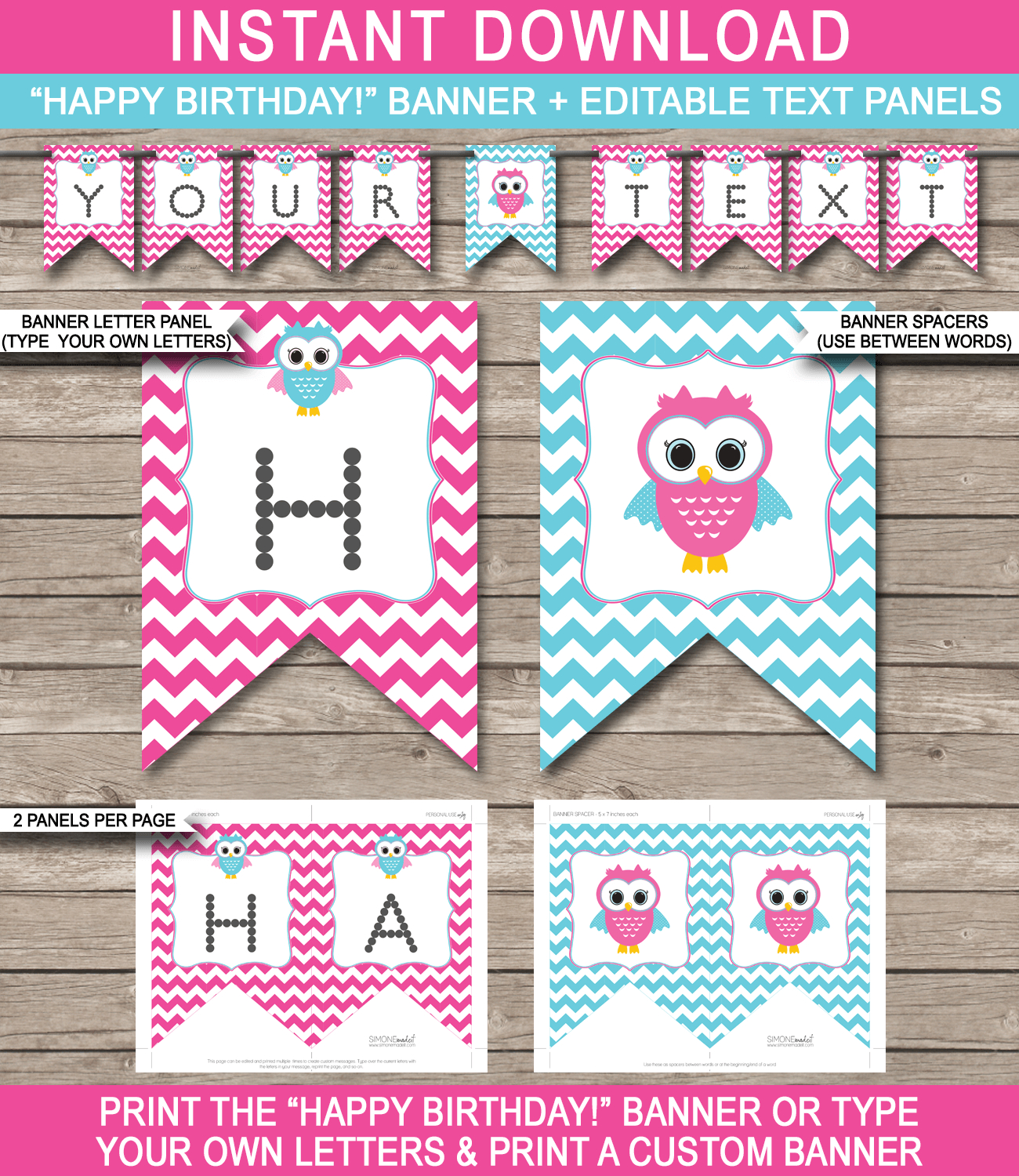 Owl Party Banner Template – Pink Intended For Diy Birthday Banner Template