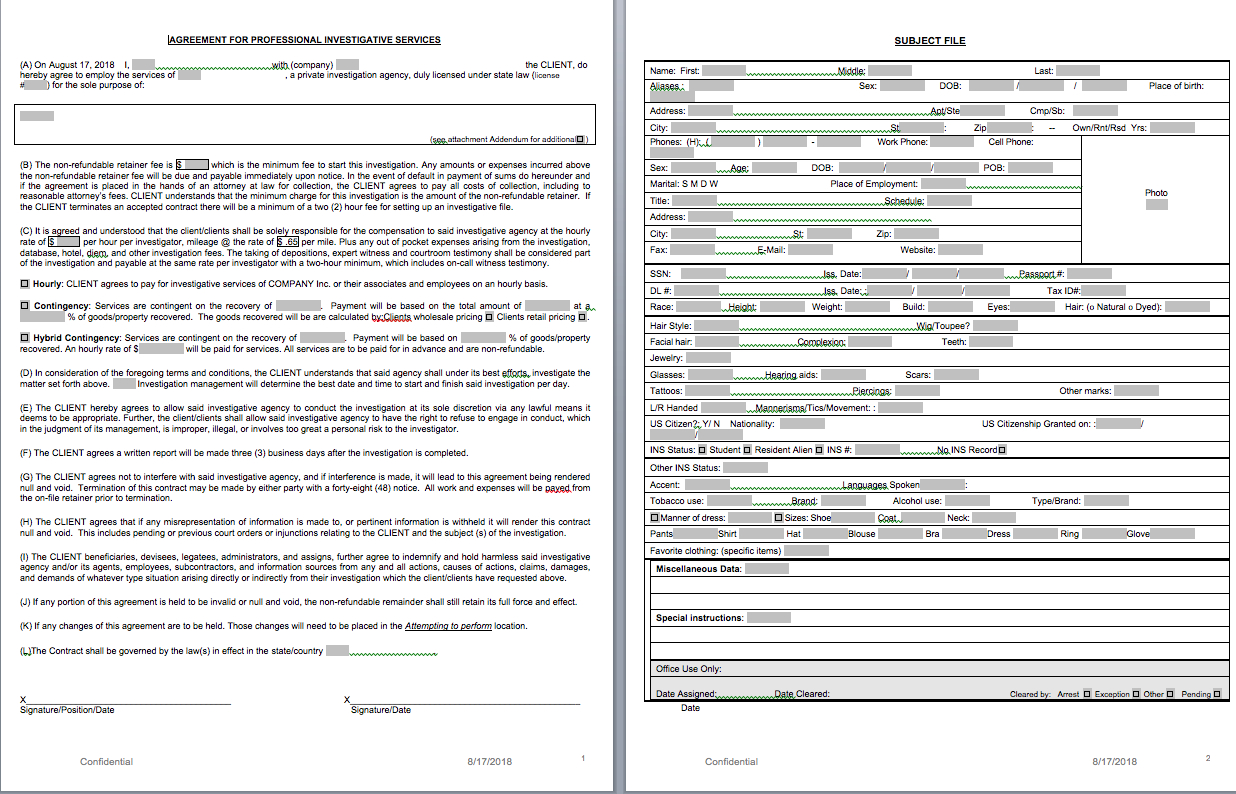 P.i. Forms - Pitraininghq Throughout Private Investigator Surveillance Report Template