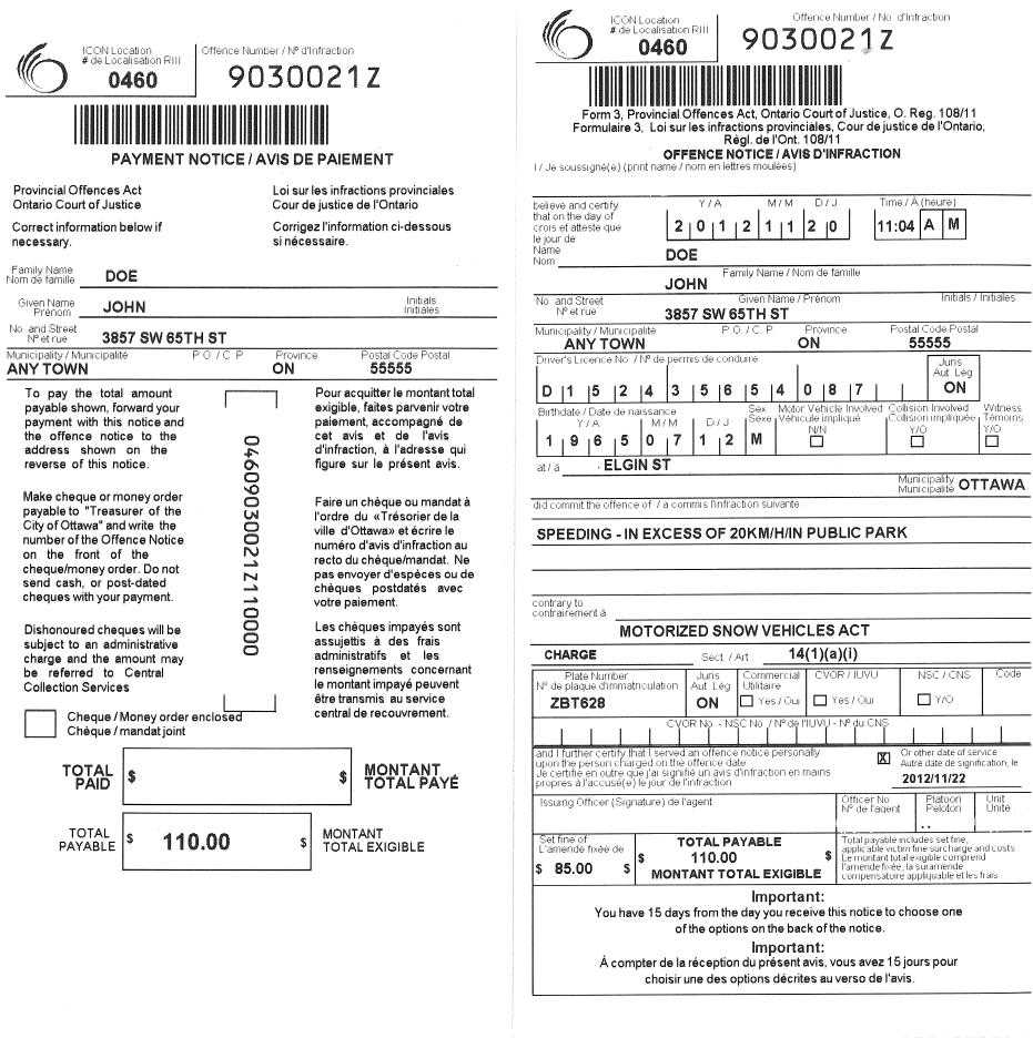 Parking And Provincial Offences Act Tickets | City Of Ottawa In Blank Speeding Ticket Template