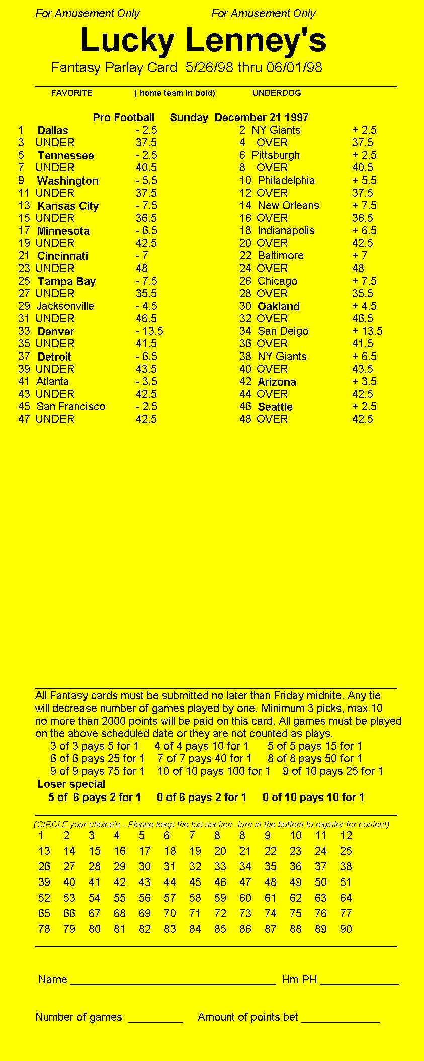 Parlay Card Designer – Sample Printout Within Football Betting Card Template