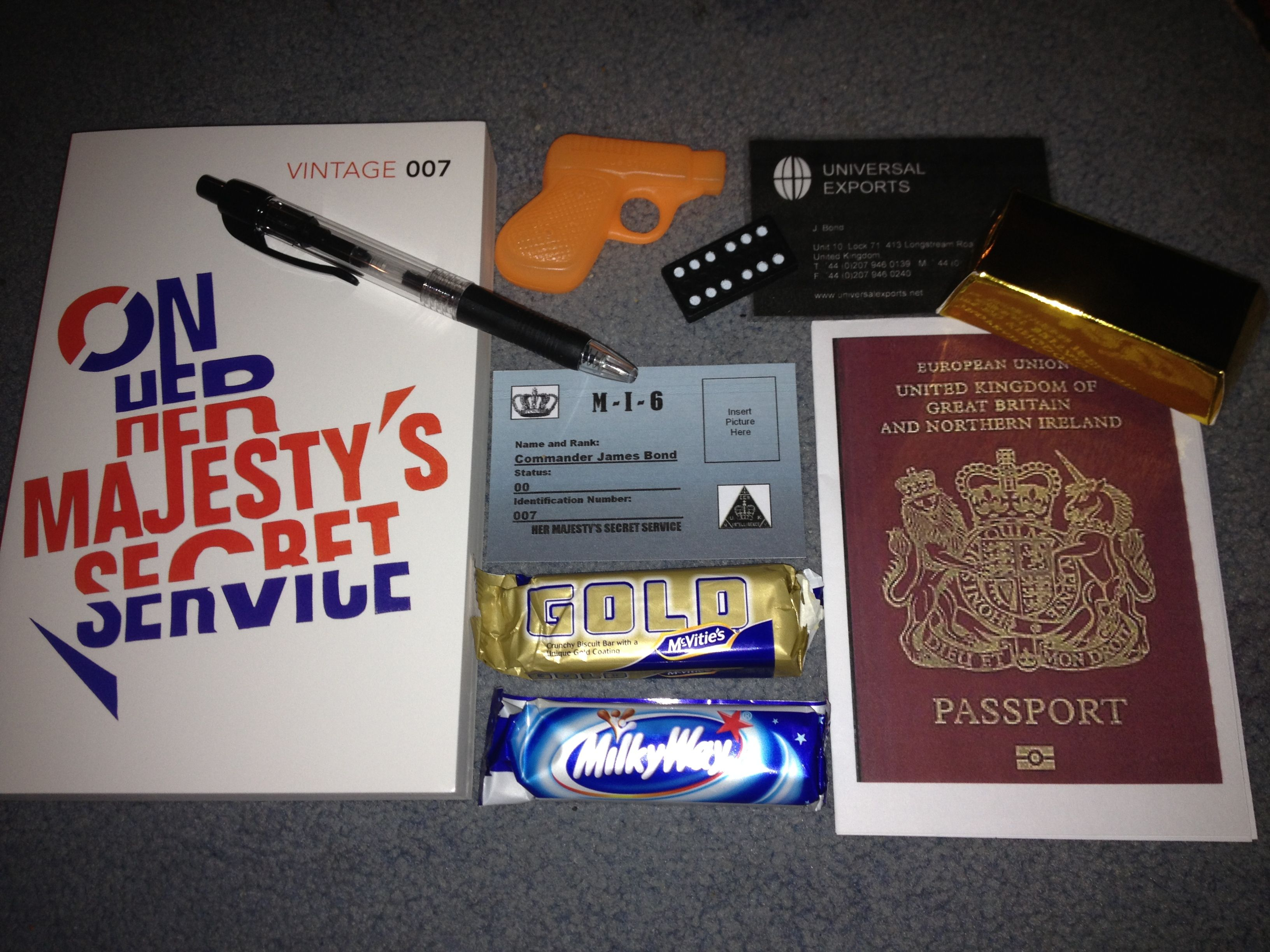 Party Bag Contents: Bond Book, Mcvities Gold Bar, Milky Way With Regard To Mi6 Id Card Template