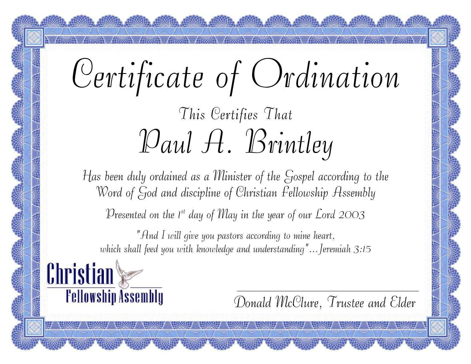 Pastoral Ordination Certificatepatricia Clay – Issuu Inside Ordination Certificate Templates