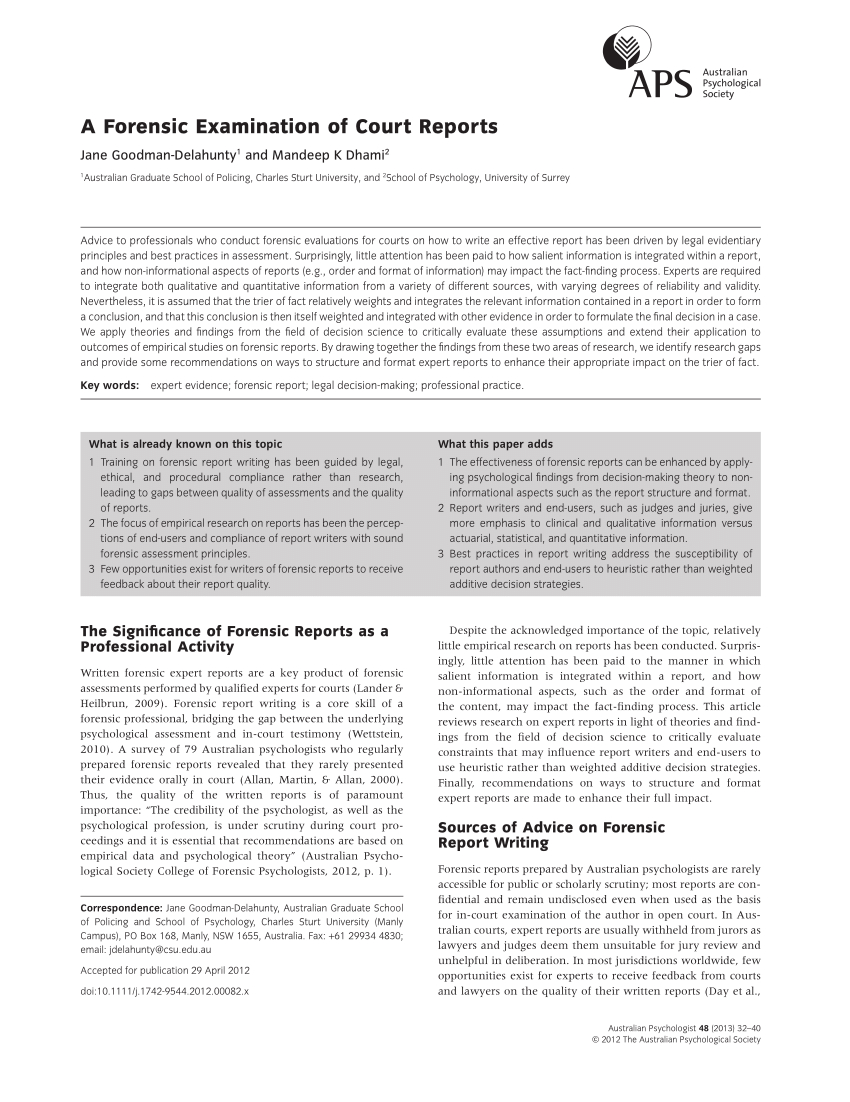 Pdf) A Forensic Examination Of Court Reports Regarding Forensic Report Template