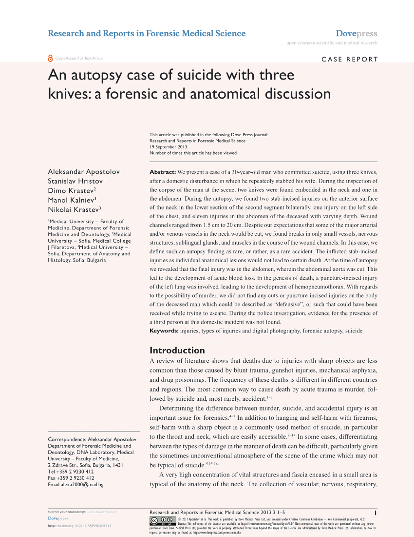 Pdf) An Autopsy Case Of Suicide With Three Knives: A Throughout Autopsy Report Template