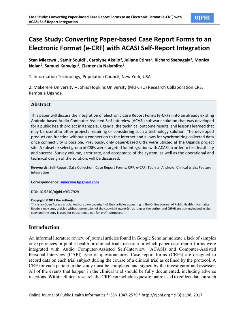 Pdf) Case Study: Converting Paper Based Case Report Forms To With Case Report Form Template Clinical Trials