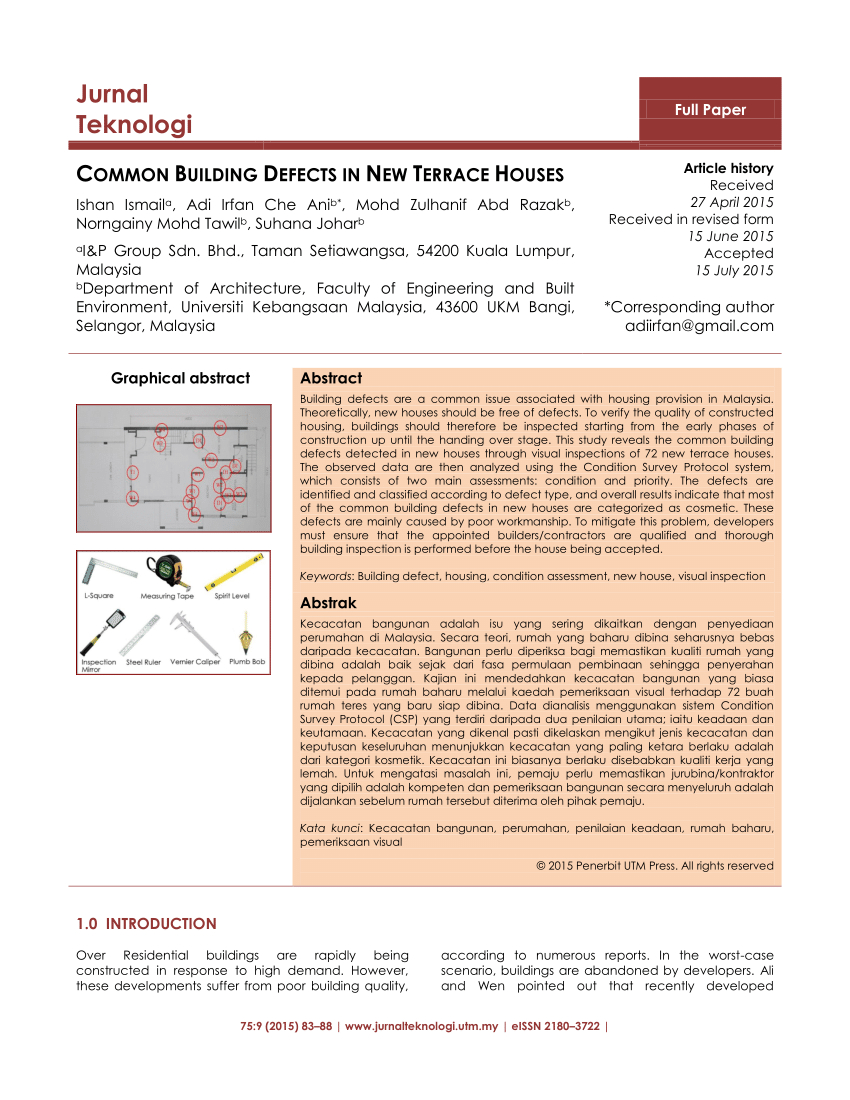 Pdf) Common Building Defects In New Terrace Houses Regarding Building Defect Report Template