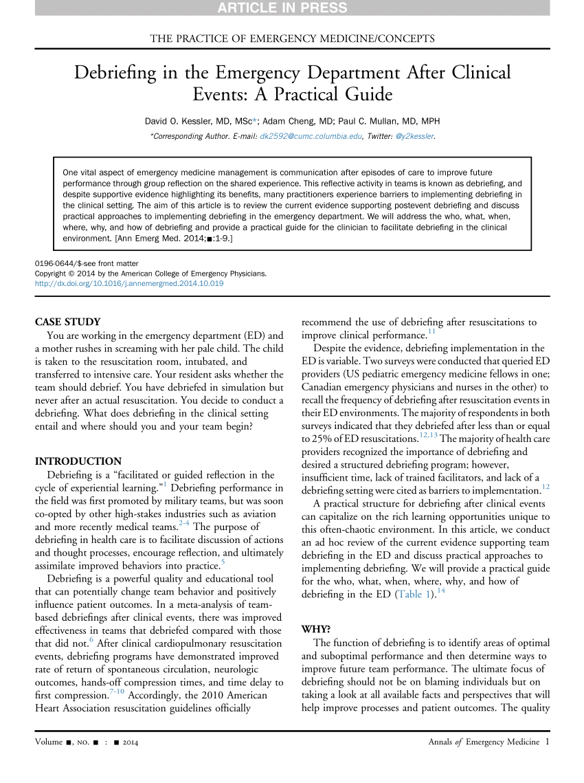 Pdf) Debriefing In The Emergency Department After Clinical Pertaining To Event Debrief Report Template