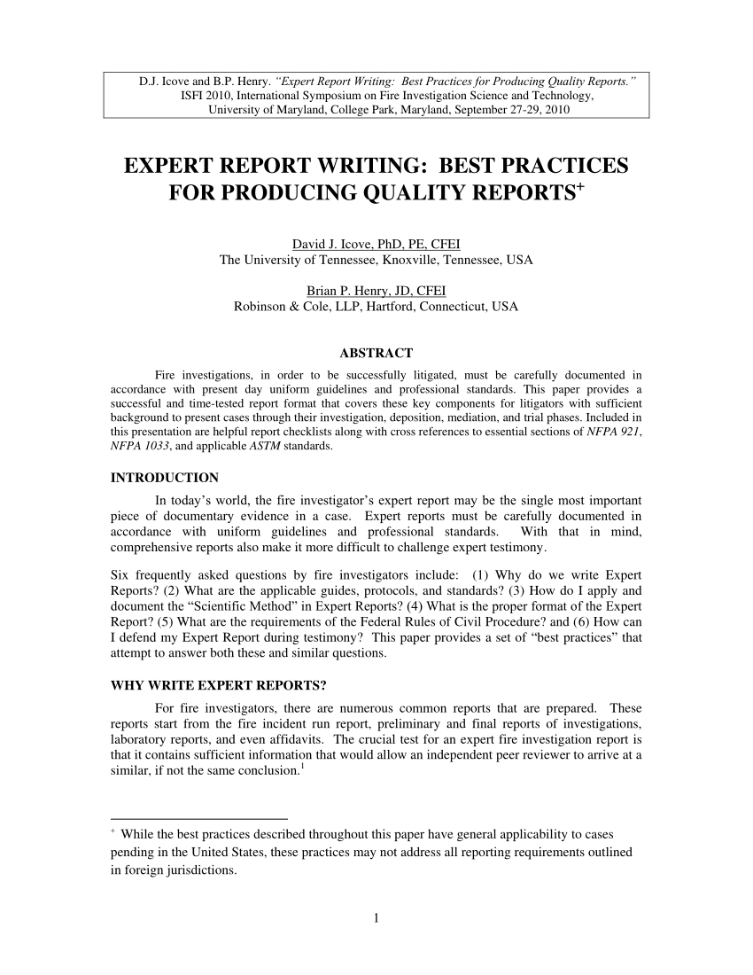 Pdf) Expert Report Writing: Best Practices For Producing Within Expert Witness Report Template