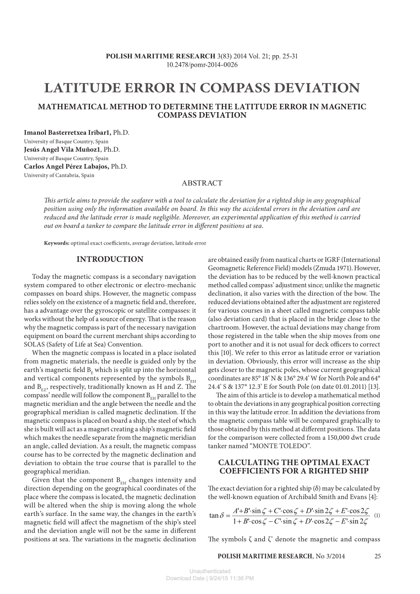 Pdf) Latitude Error In Compass Deviation: Mathematical Within Compass Deviation Card Template