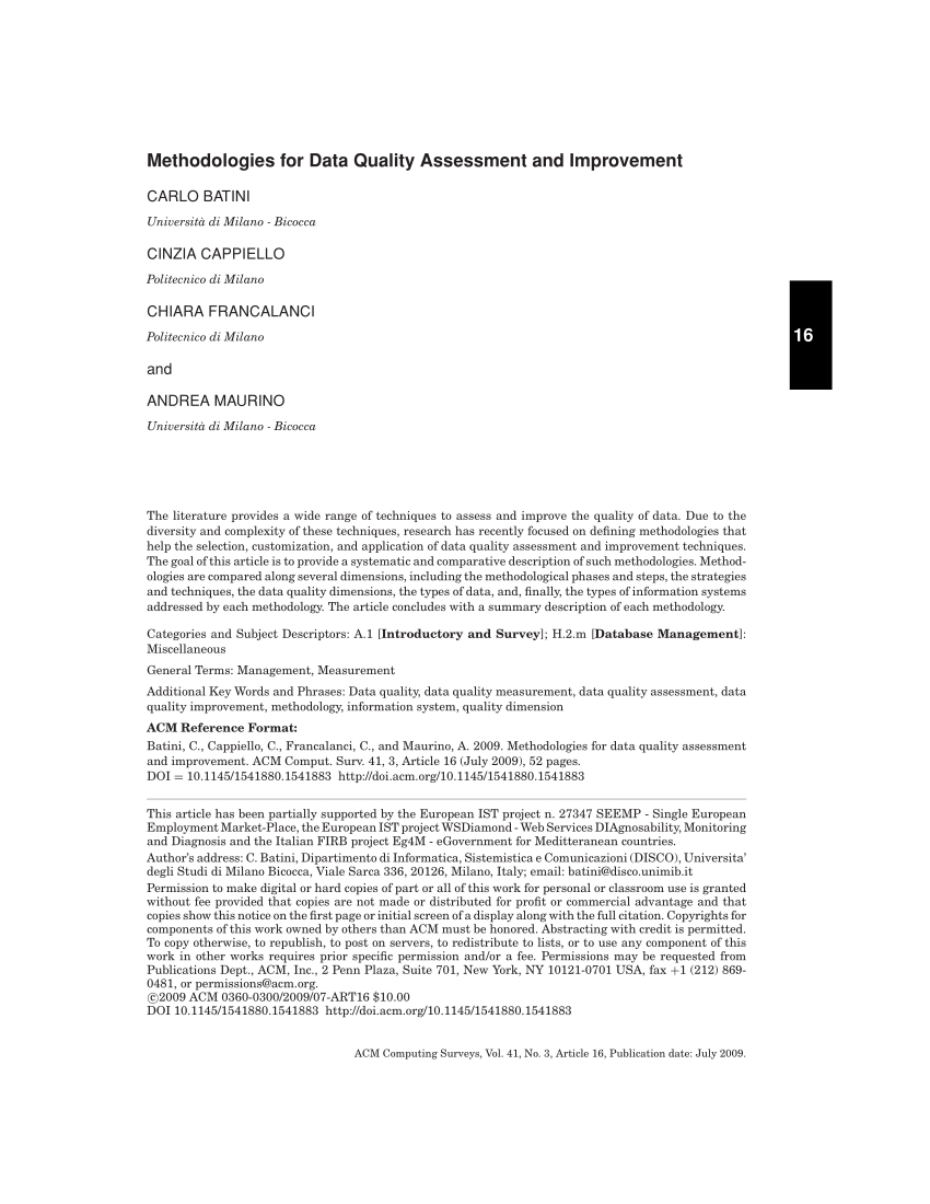 Pdf) Methodologies For Data Quality Assessment And Improvement Pertaining To Data Quality Assessment Report Template