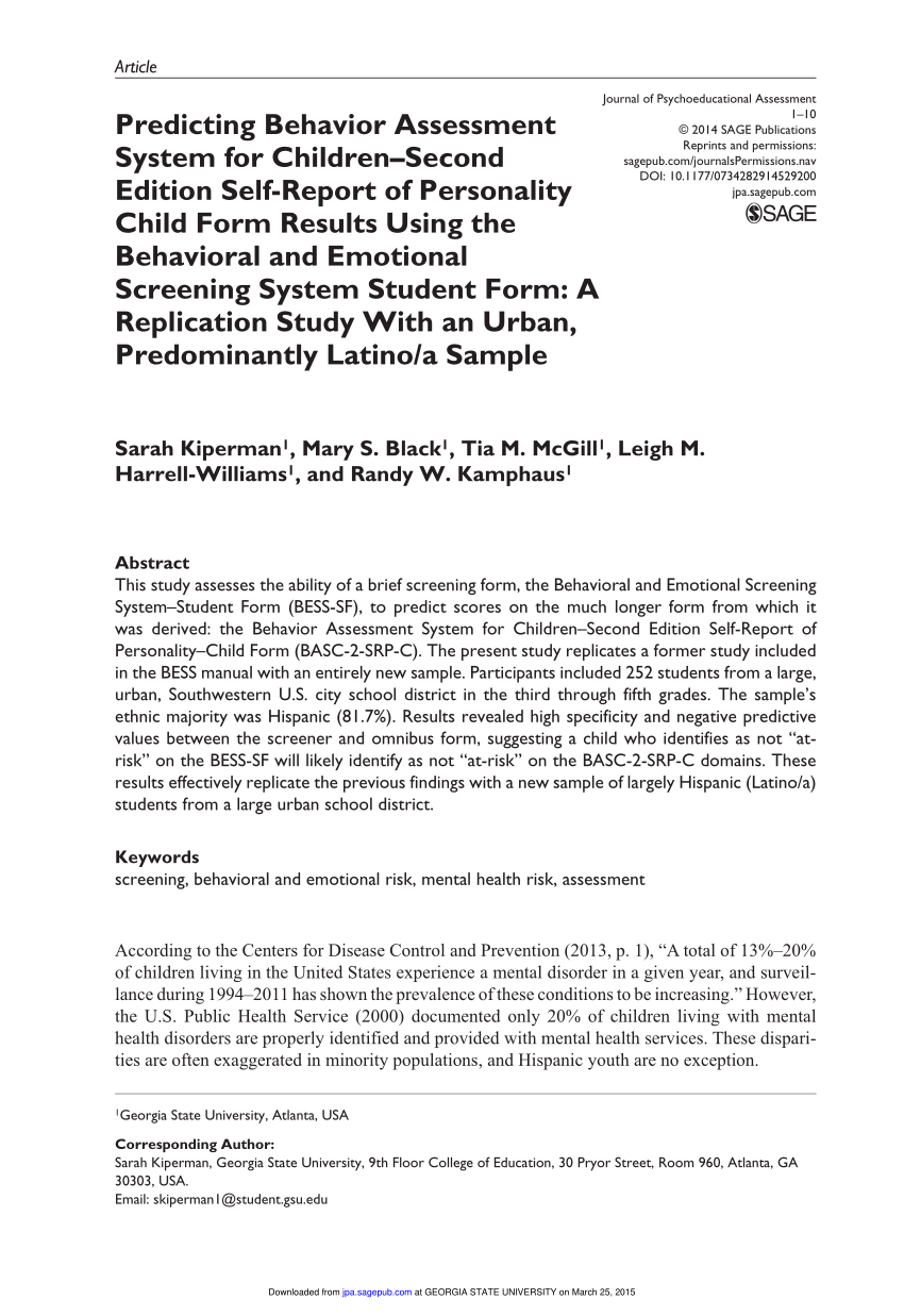 Pdf) Predicting Behavior Assessment System For Children Inside Psychoeducational Report Template