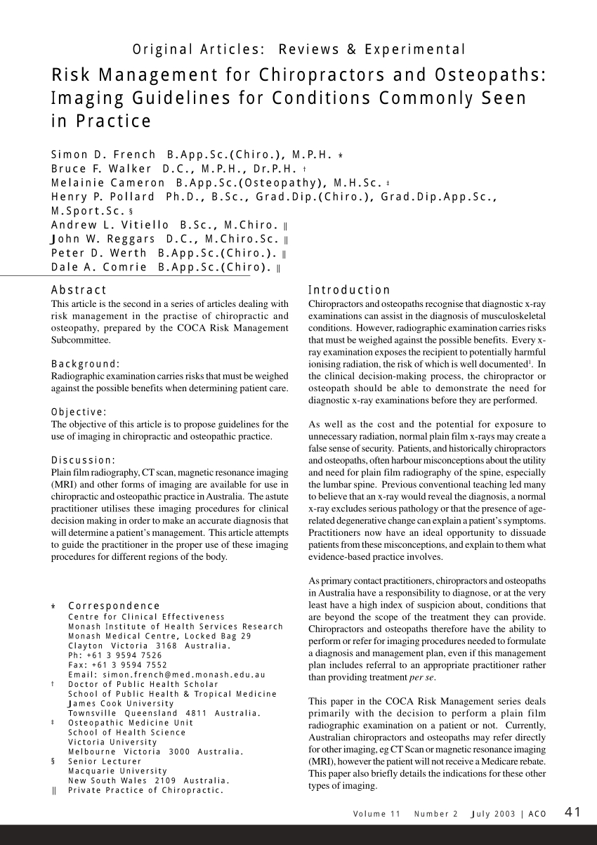 Pdf) Risk Management For Chiropractors And Osteopaths Pertaining To Chiropractic X Ray Report Template