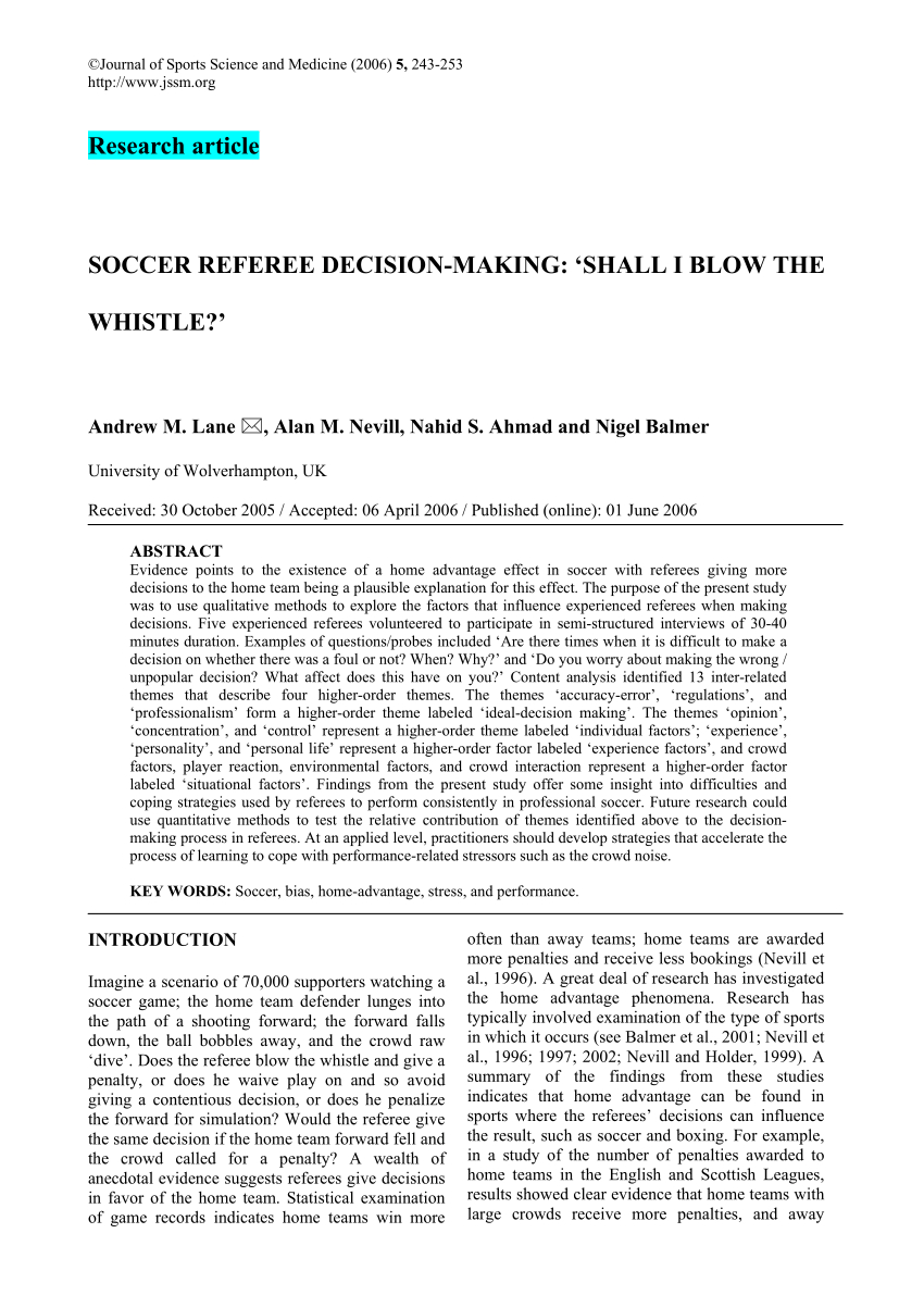 Pdf) Soccer Referee Decision Making: Shall I Blow The Whistle? Throughout Soccer Referee Game Card Template