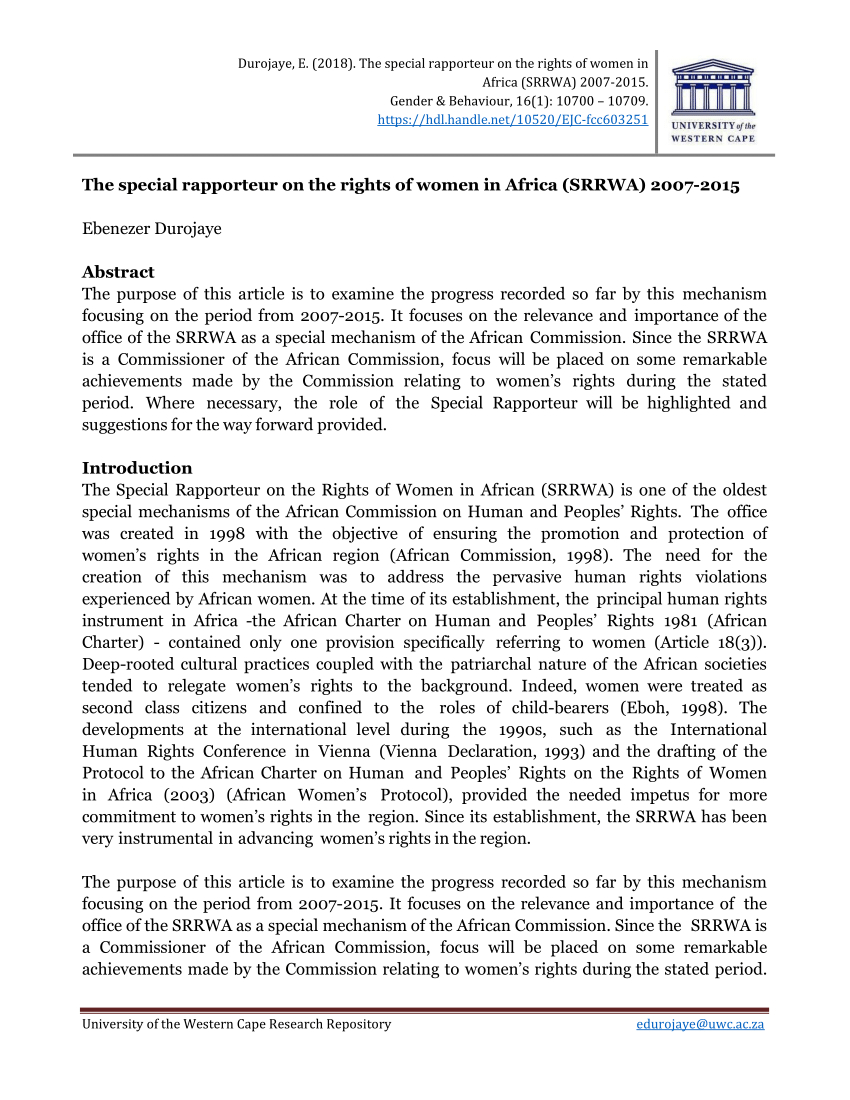 Pdf) The Special Rapporteur On The Rights Of Women In Africa For Rapporteur Report Template
