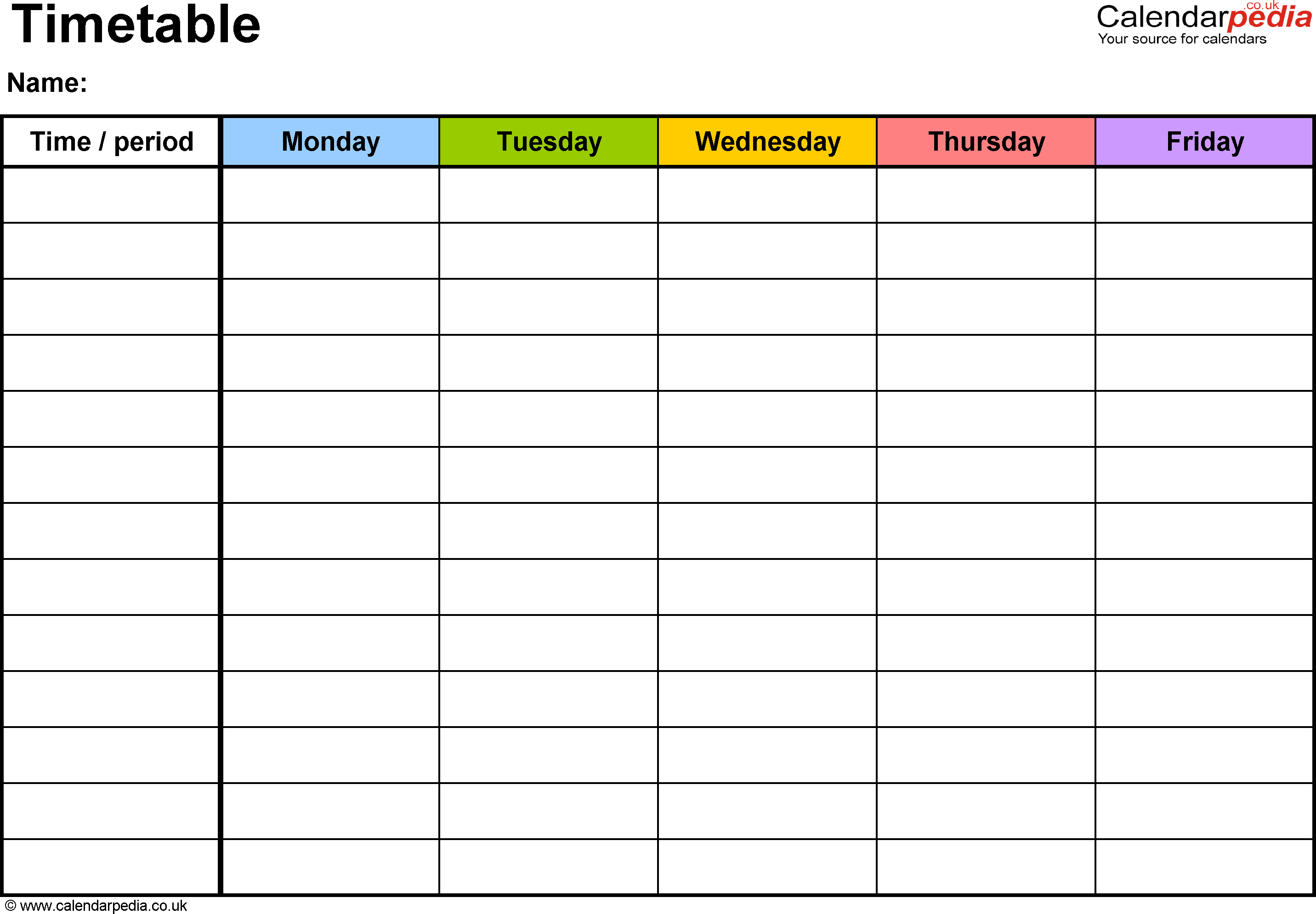Pdf Timetable Template 2: Landscape Format, A4, 1 Page Pertaining To Blank Revision Timetable Template