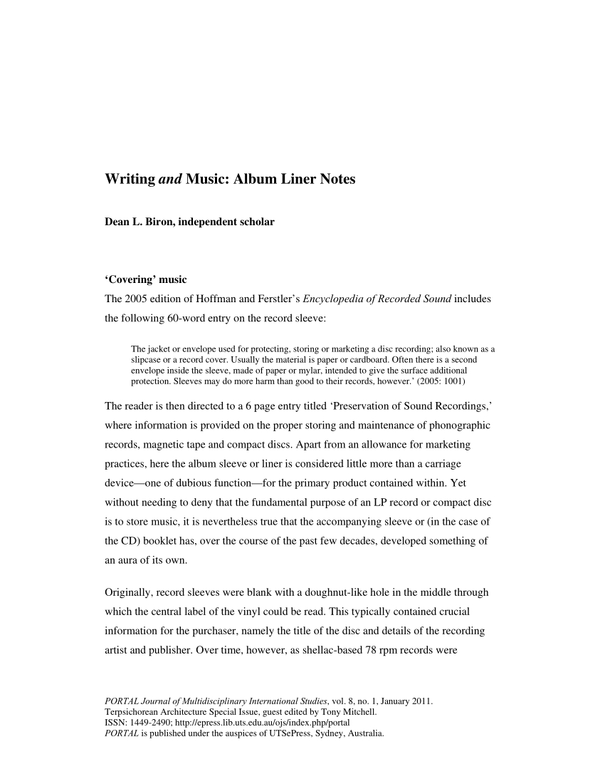 Pdf) Writing And Music: Album Liner Notes For Cd Liner Notes Template Word