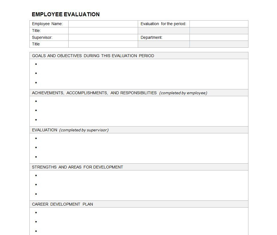 Performance Evaluation Template | Human Resource | Employee Inside Blank Evaluation Form Template
