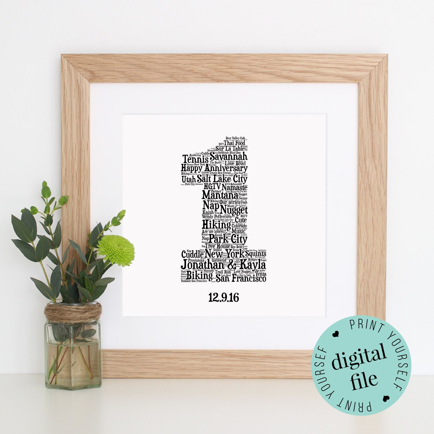 Personalised 1St Anniversary Gift – Word Art – Printable Within Word Anniversary Card Template