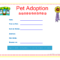 Pet Adoption Certificate For The Kids To Fill Out About Inside Pet Adoption Certificate Template