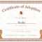 Pet Adoption Certificate Template In Pet Adoption Certificate Template