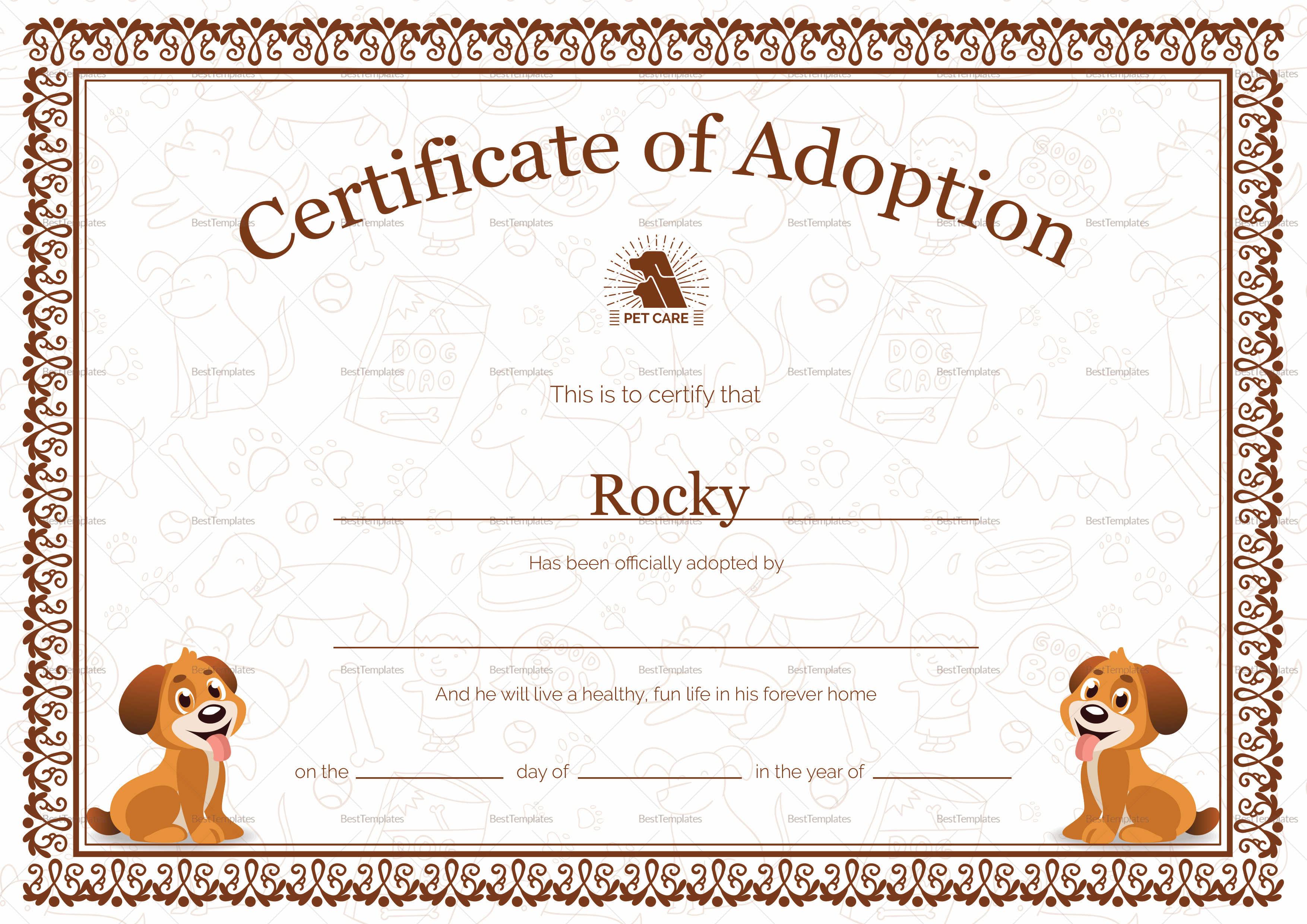 Pet Adoption Certificate Template In Pet Adoption Certificate Template