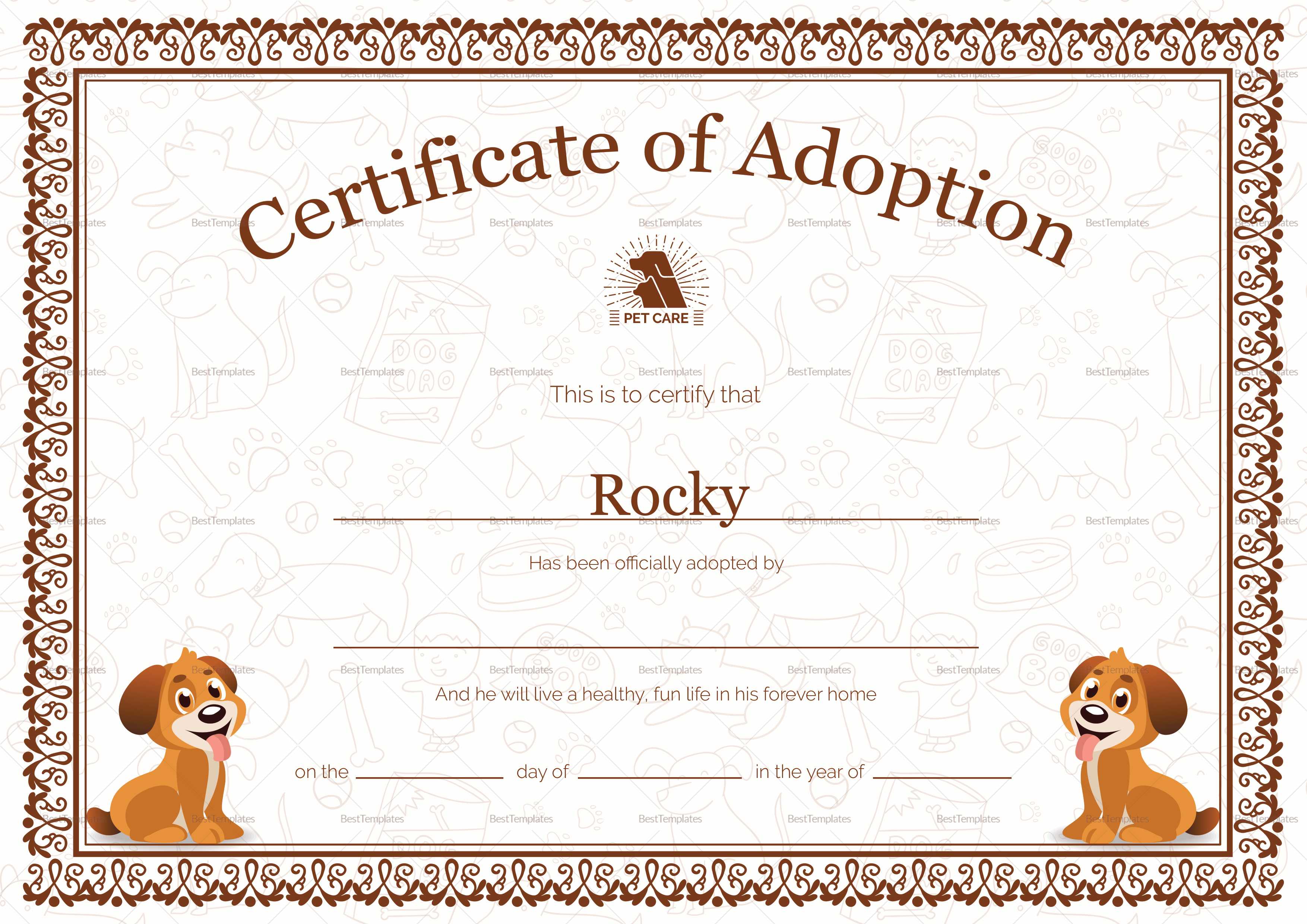 Pet Adoption Certificate Template In Pet Adoption Certificate Template