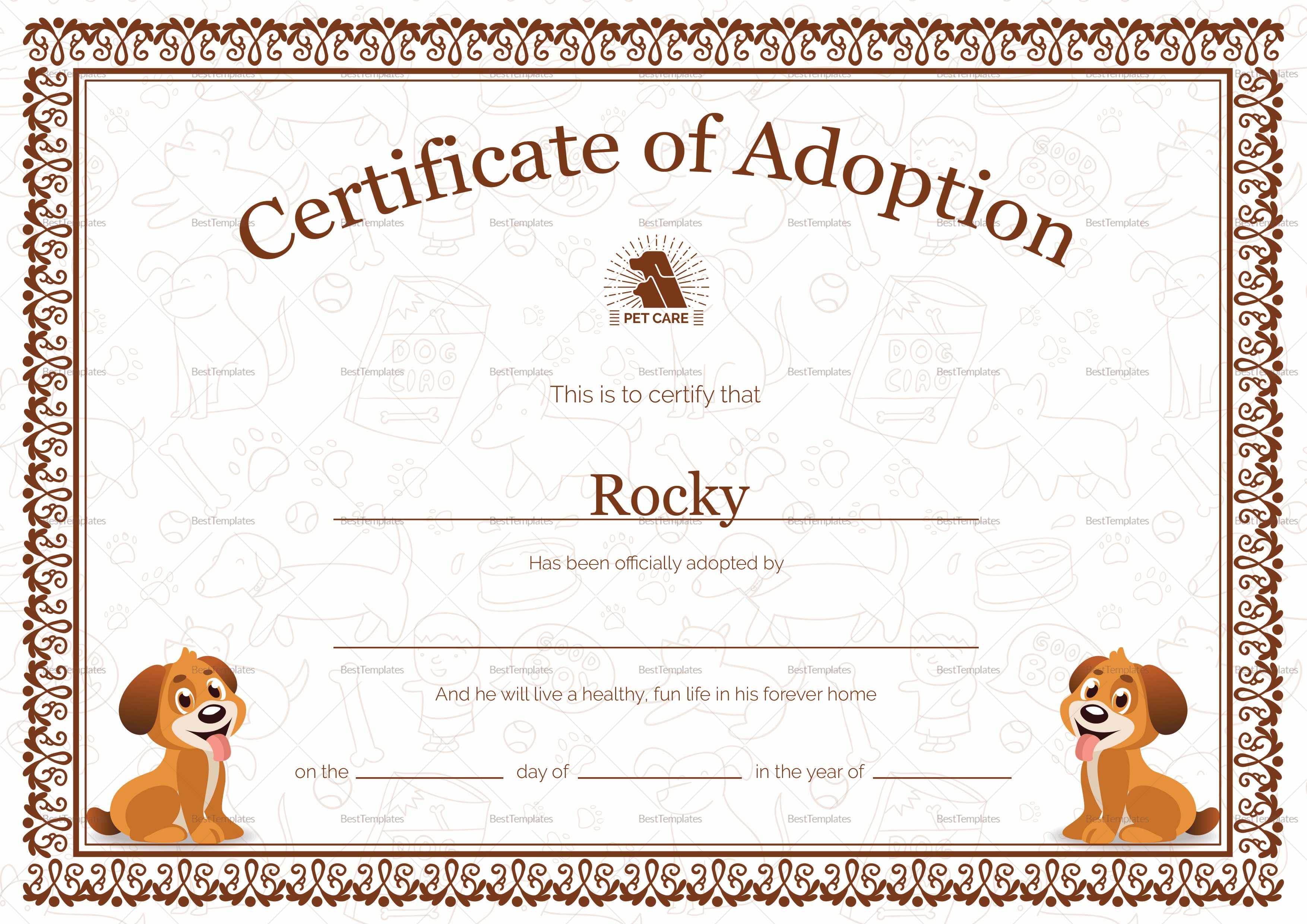 Pet Adoption Certificate Template In Pet Adoption Certificate Template