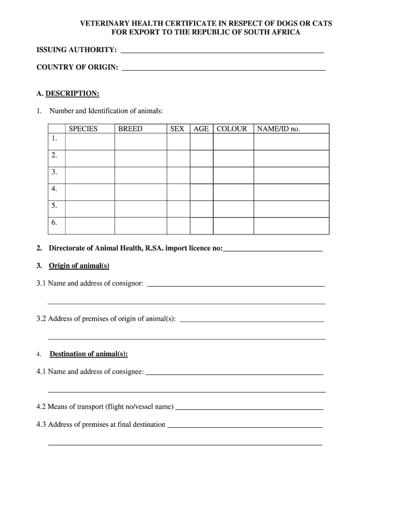 Pet Health Certificate Template – Fill Online, Printable In Veterinary Health Certificate Template