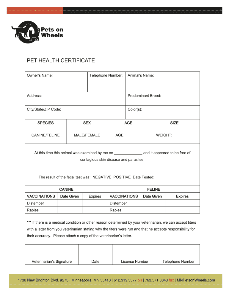 Pet Health Certificate Template - Fill Online, Printable Intended For Veterinary Health Certificate Template
