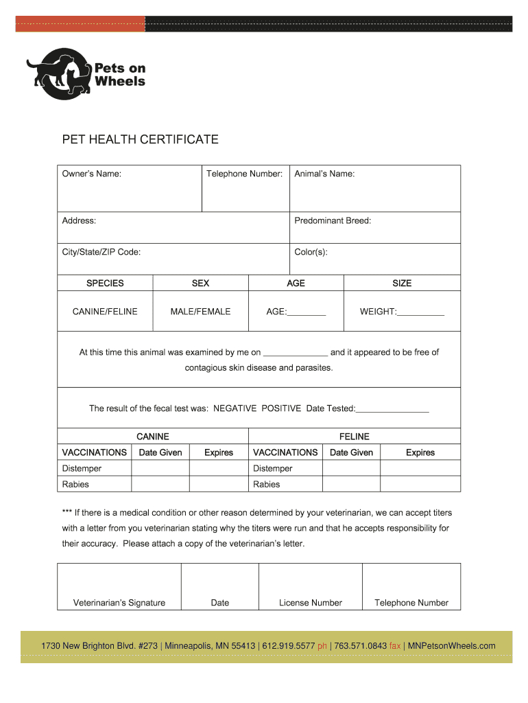 Pet Health Certificate Template – Fill Online, Printable Intended For Veterinary Health Certificate Template