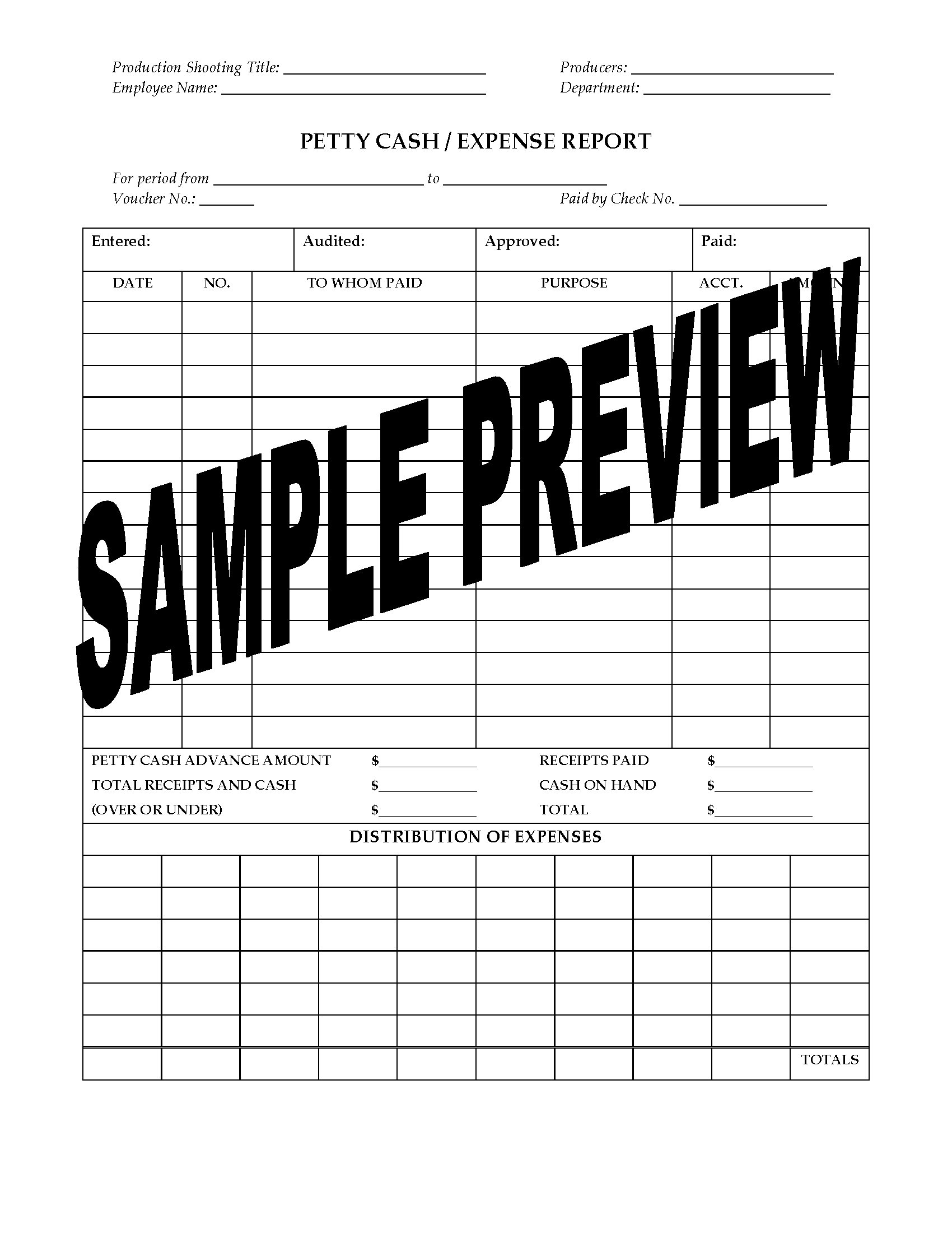 Petty Cash Expense Report For Film Or Tv Production Pertaining To Petty Cash Expense Report Template
