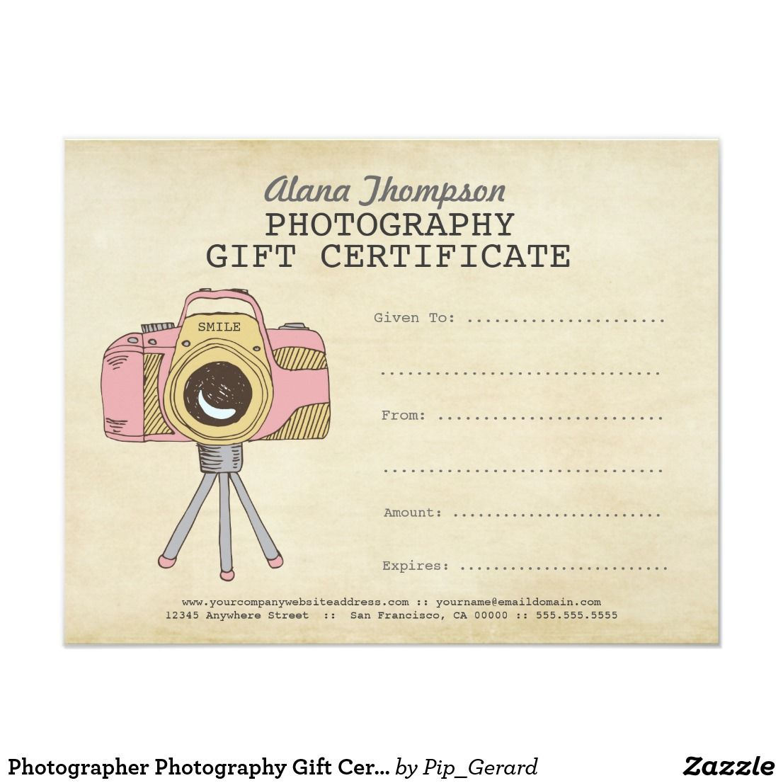 Photographer Photography Gift Certificate Template | Zazzle Pertaining To Photoshoot Gift Certificate Template