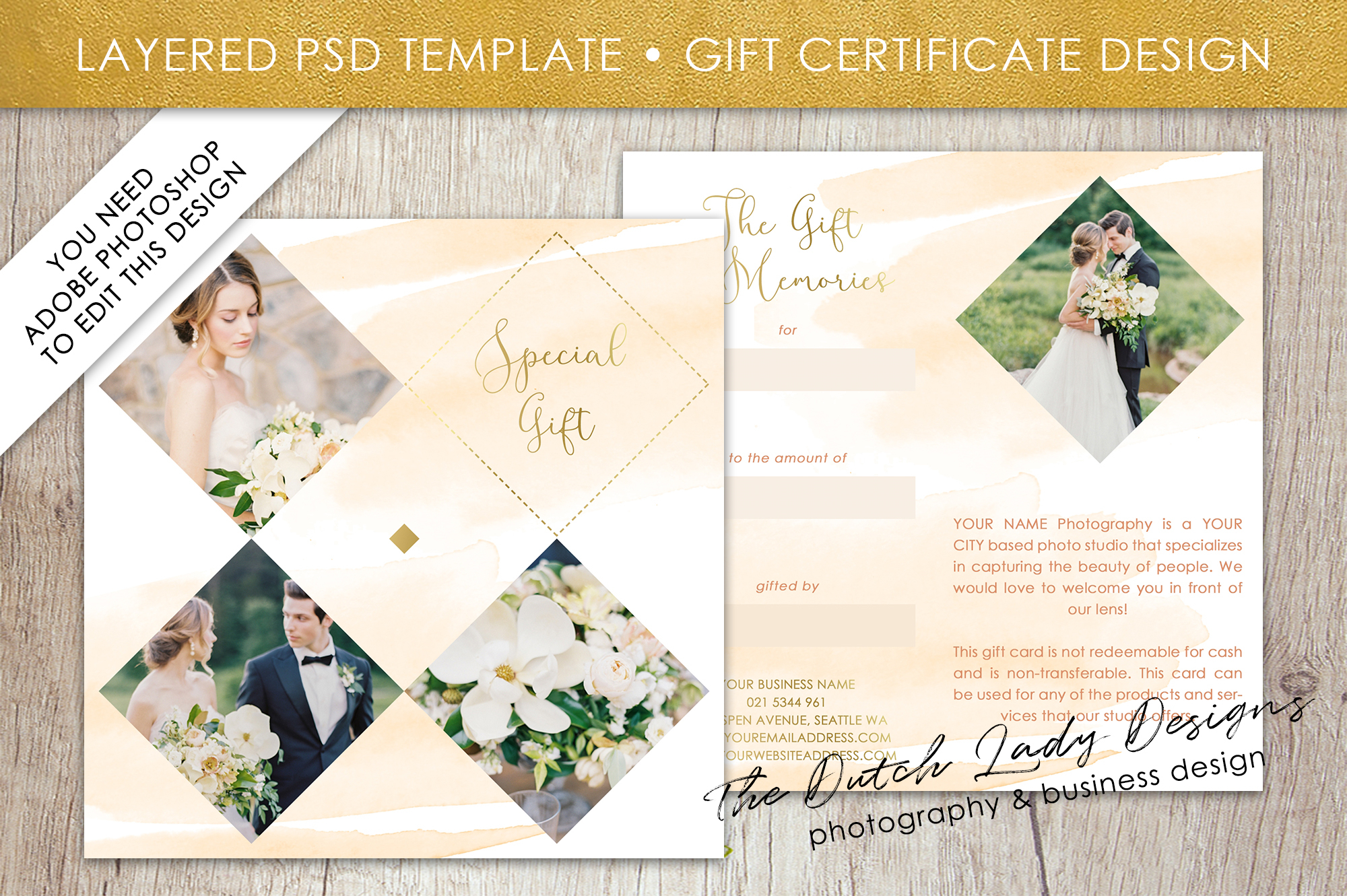 Photography Gift Certificate Template – Photo Gift Card – Layered Design #41 For High Resolution Certificate Template