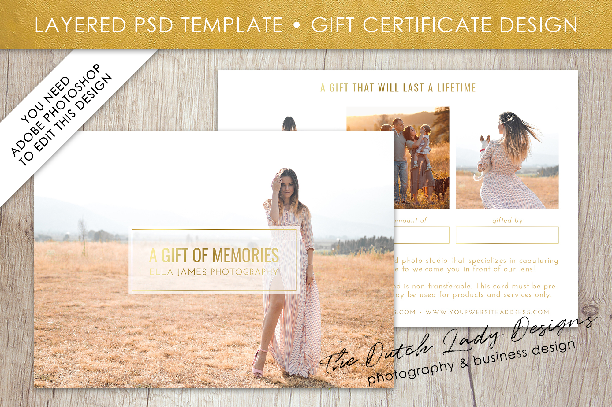 Photography Gift Certificate Template – Photo Gift Card – Layered .psd  Files – Design #31 Inside Photoshoot Gift Certificate Template