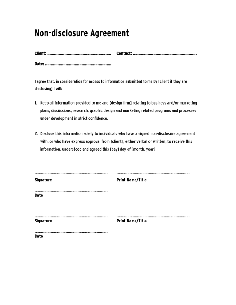 Nda Printable Form Printable Forms Free Online